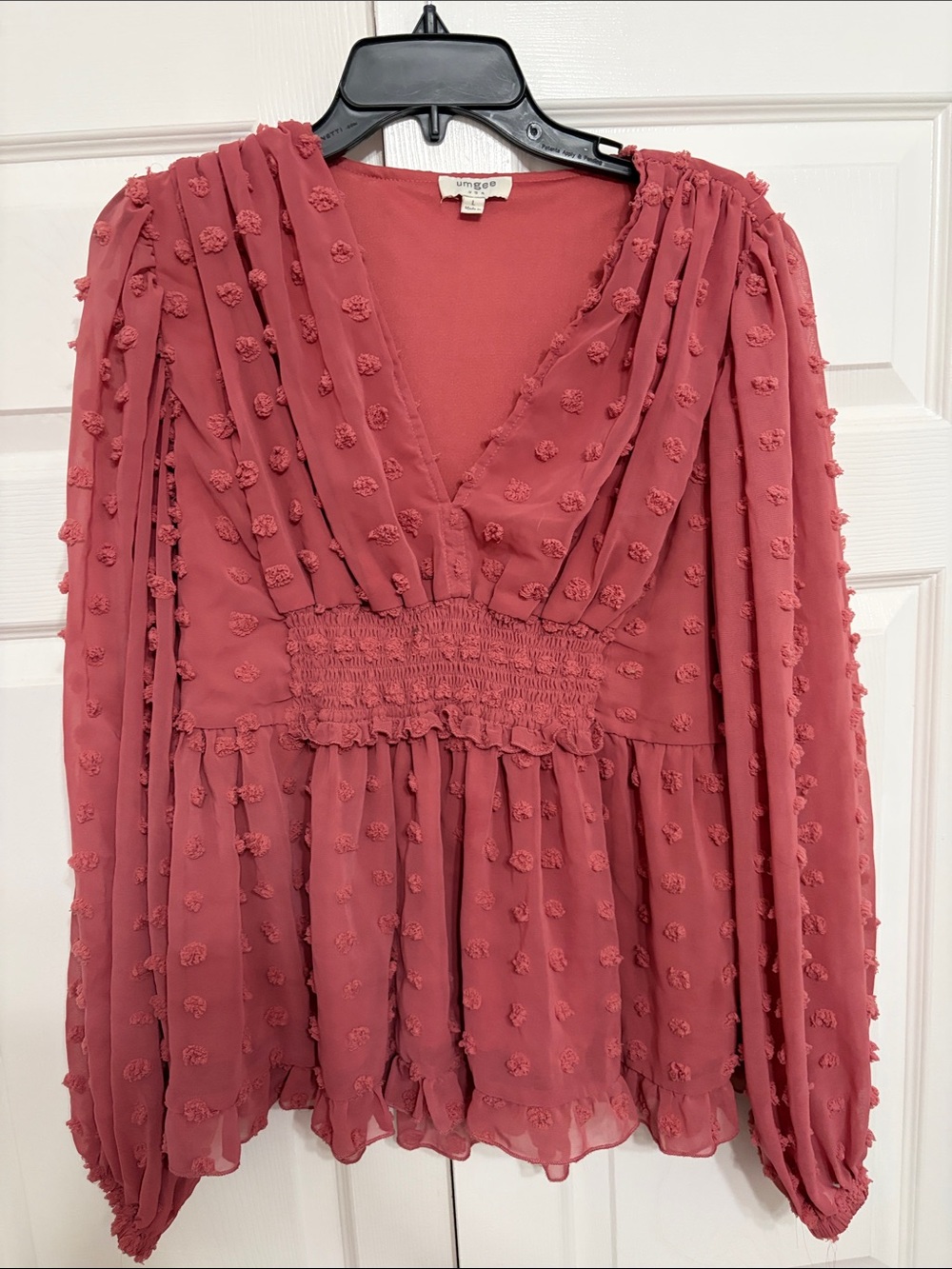 Umgee Dusty Rose Textured Peasant Blouse
